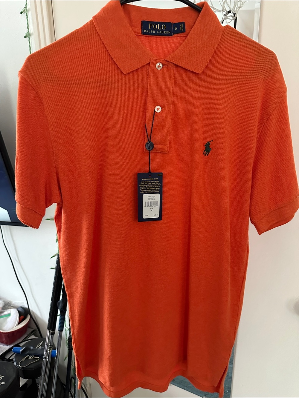 Polo Ralph Lauren Mens Short Sleeve 100% Cotton Polo Shirt New Small OrangeGreen
